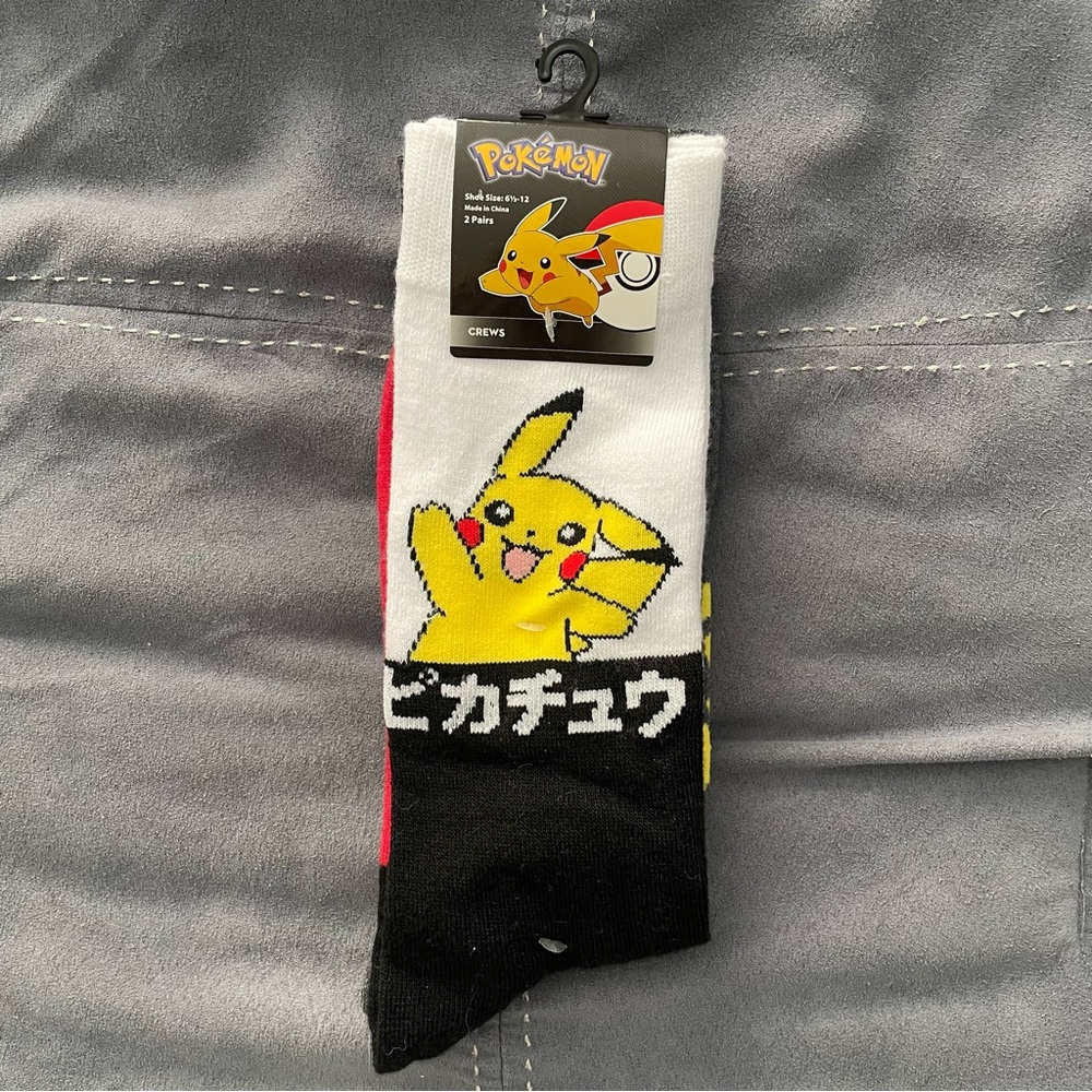 NWT Pokemon Pikachu 2 Pairs Black & White Crew Socks